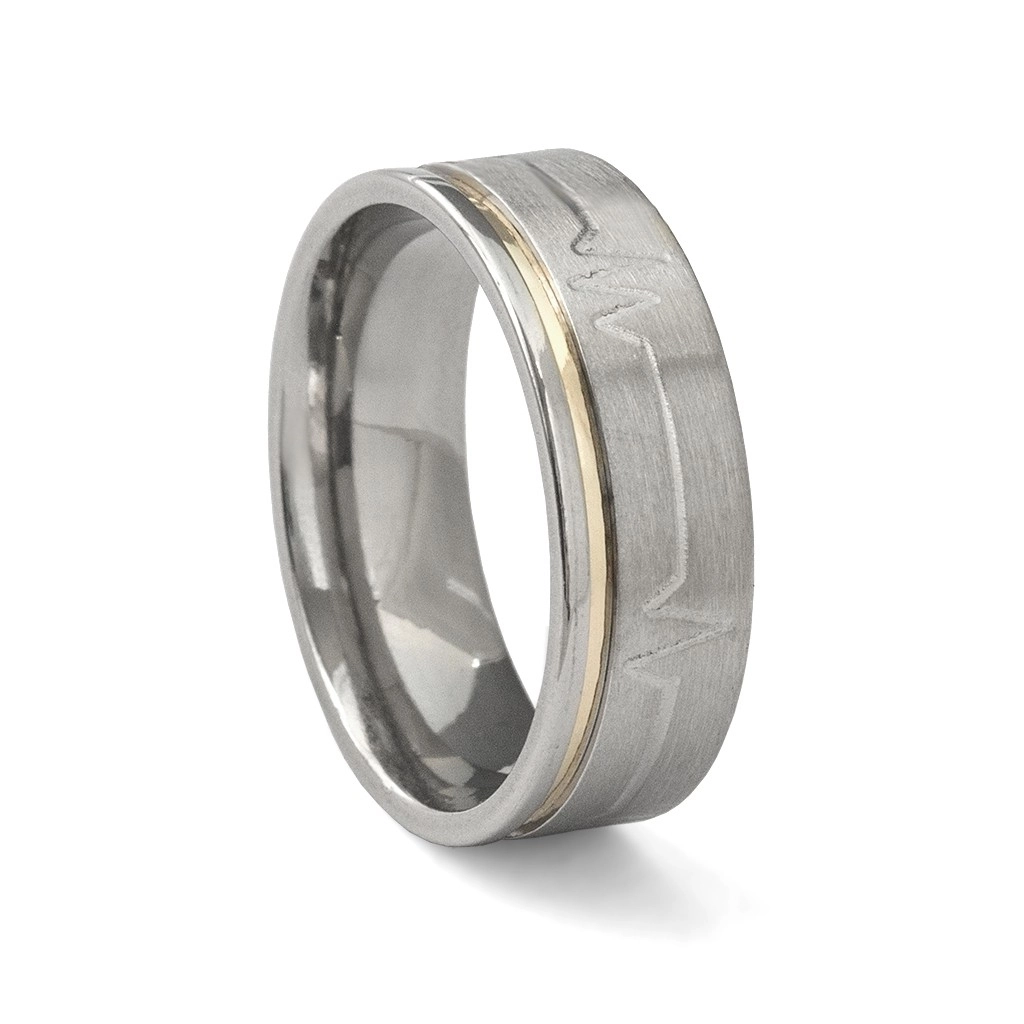 Aliança de Namoro em Aço e Ouro com Batimento