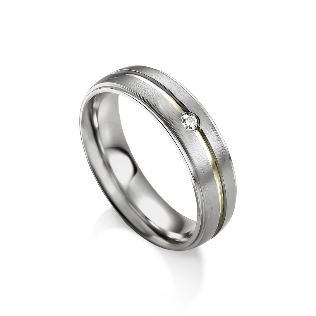 Aliança de Namoro em Aço e Ouro Gaia Gold Stone
