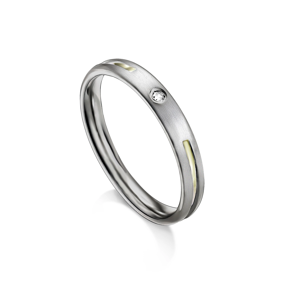 Aliança de Namoro em Aço e Ouro Slim Bold Stone