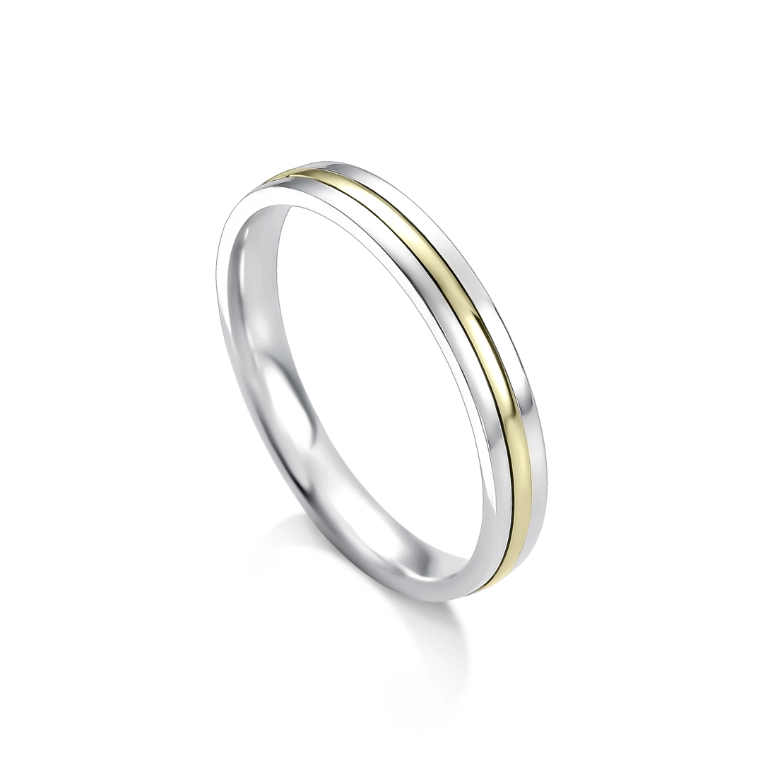 Aliança De Namoro Em Prata Com Filete De Ouro