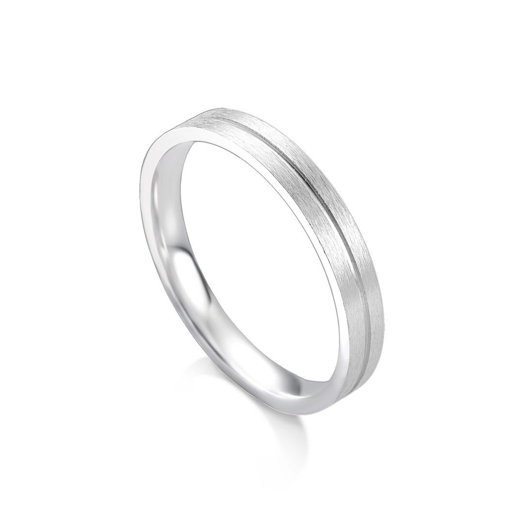 Aliança de Prata Acetinada com Friso Espelhado