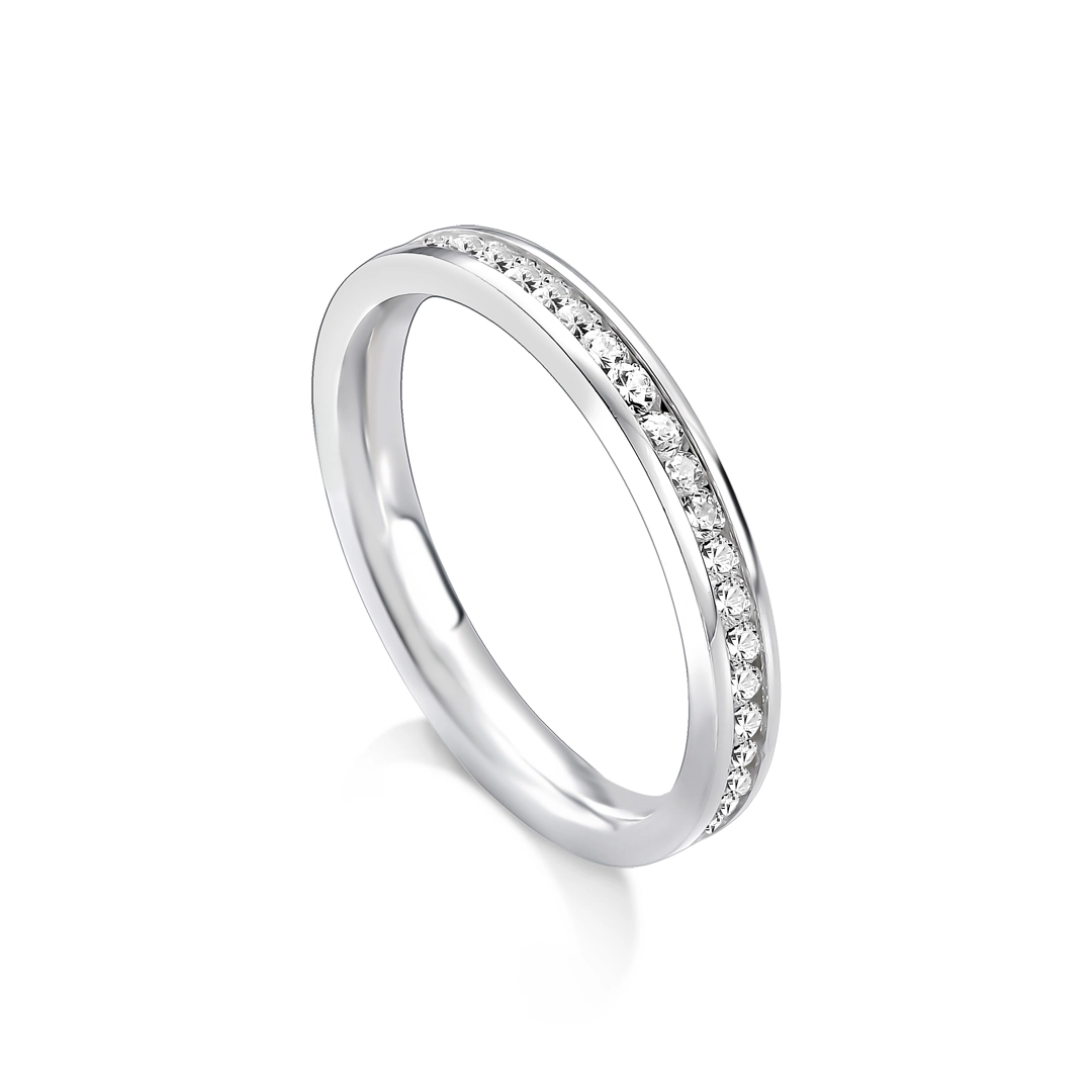 Aliança De Prata Com Zircônias Cristal Cravejadas