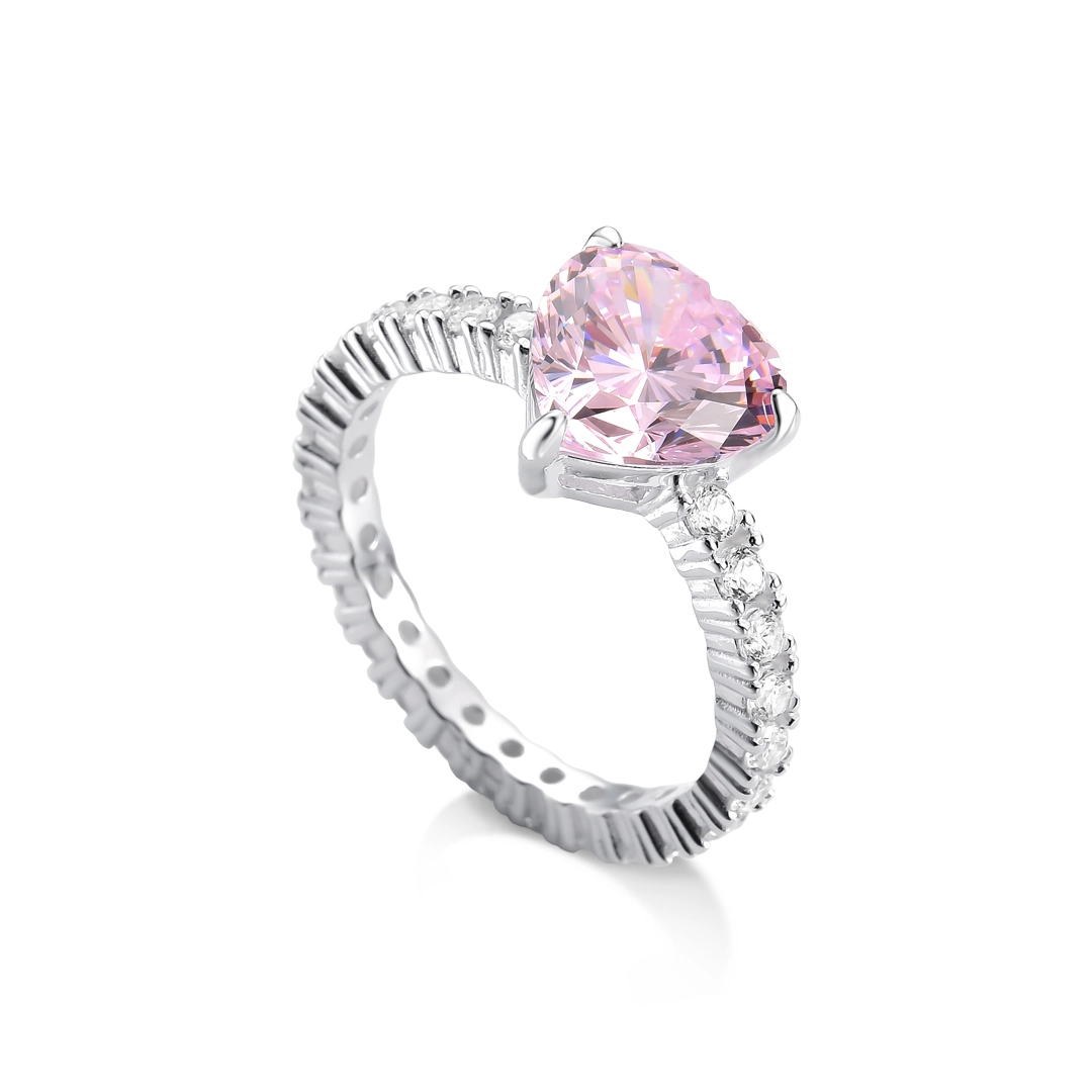 Anel Blend Collection de Prata 925 Coração em Zircônia Rosa