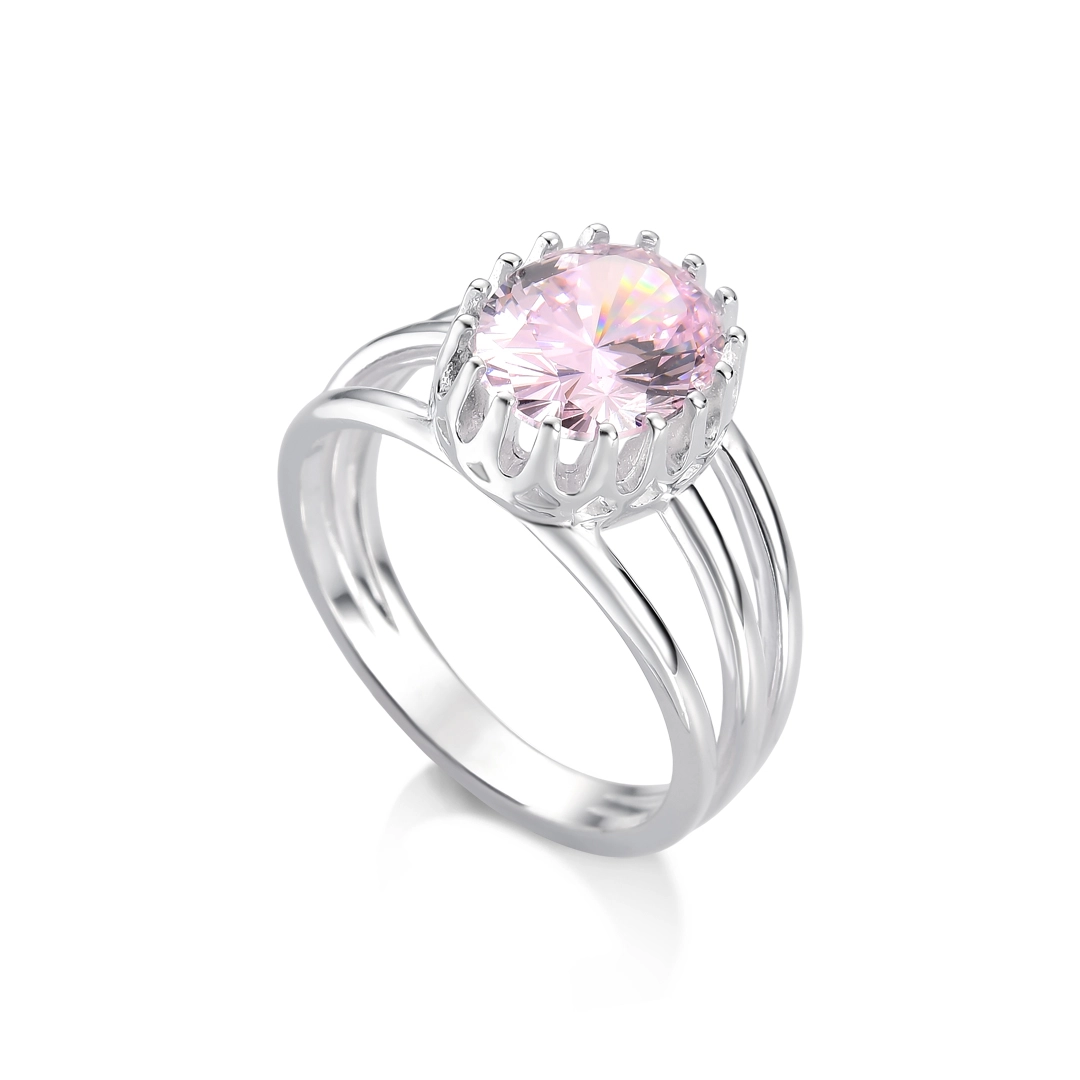 Anel Blend Collection de Prata 925 Vazado com Zircônia Rosa