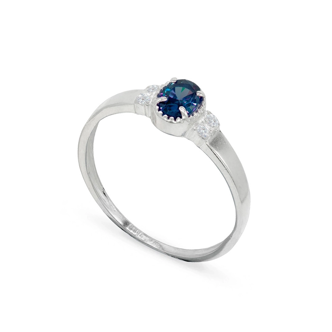 Anel De Formatura Em Prata Com Zircônia Safira E Zircônias Cristal