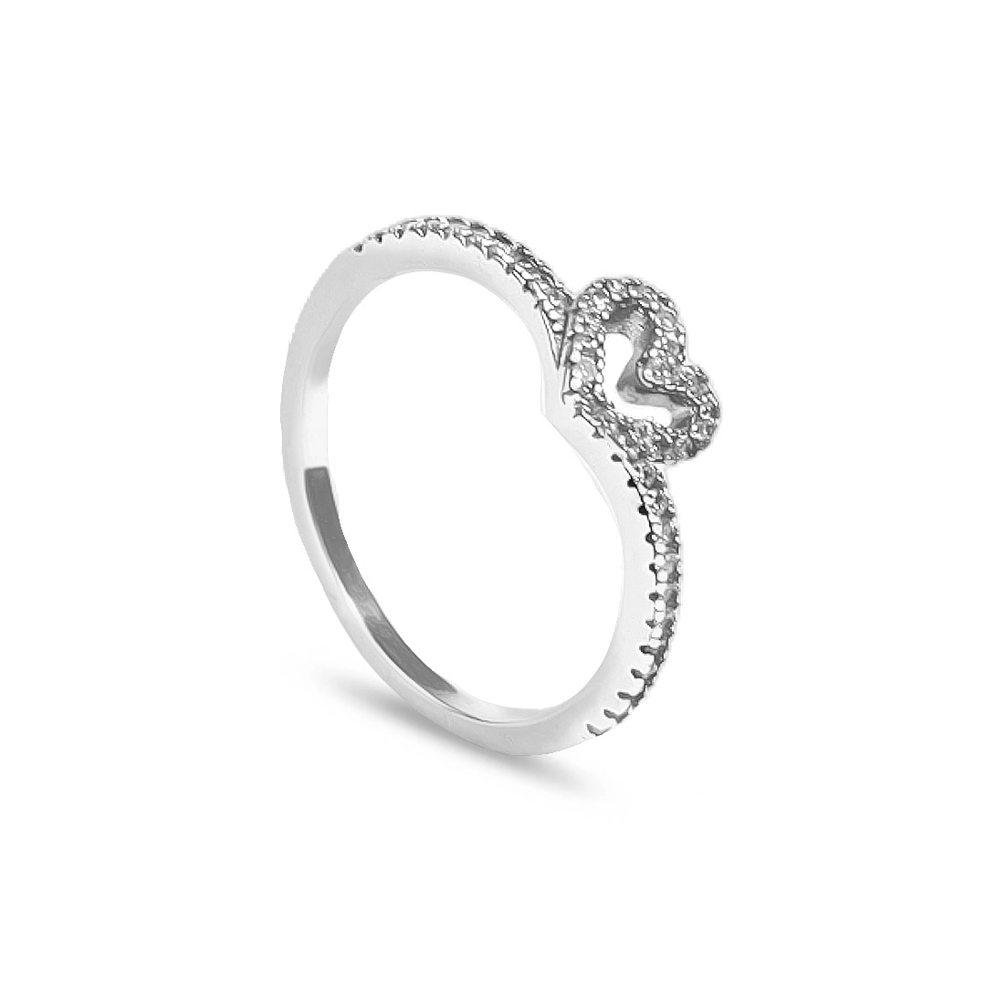 Anel De Prata com Coração e Zircônia Cristal