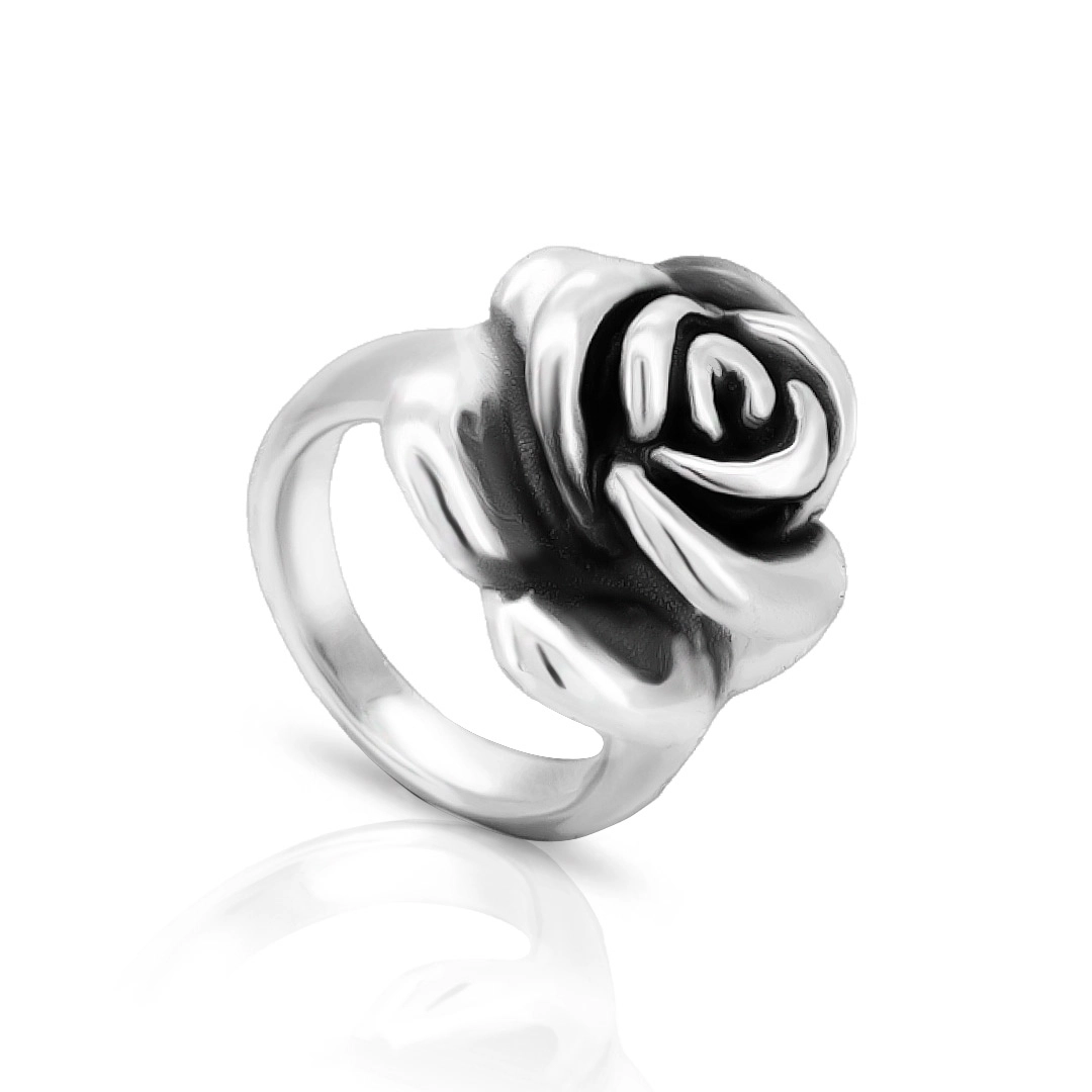 Anel De Prata Com Flor Oca Envelhecida