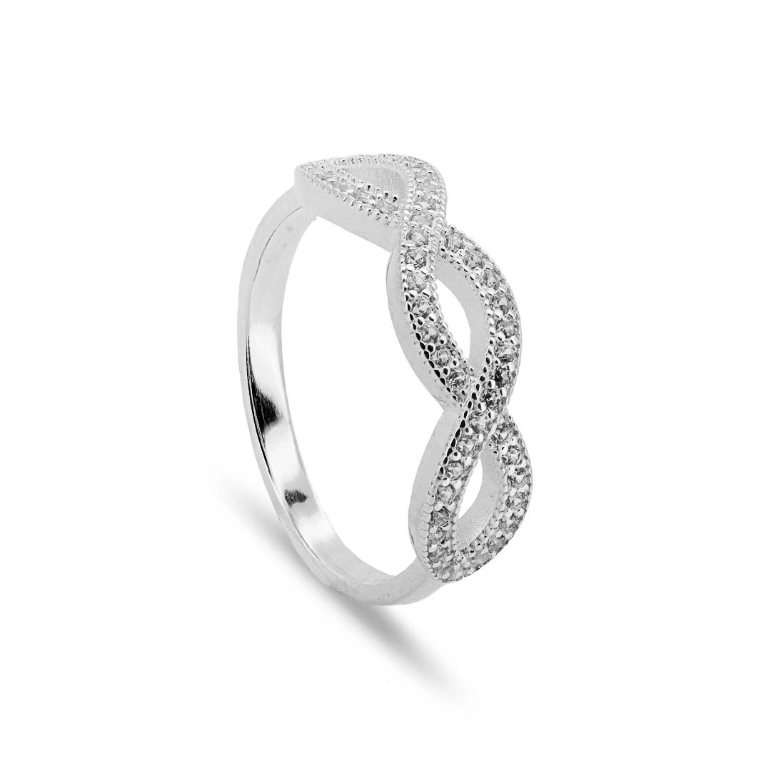 Anel De Prata com Símbolo do Infinito e Zircônia Cristal
