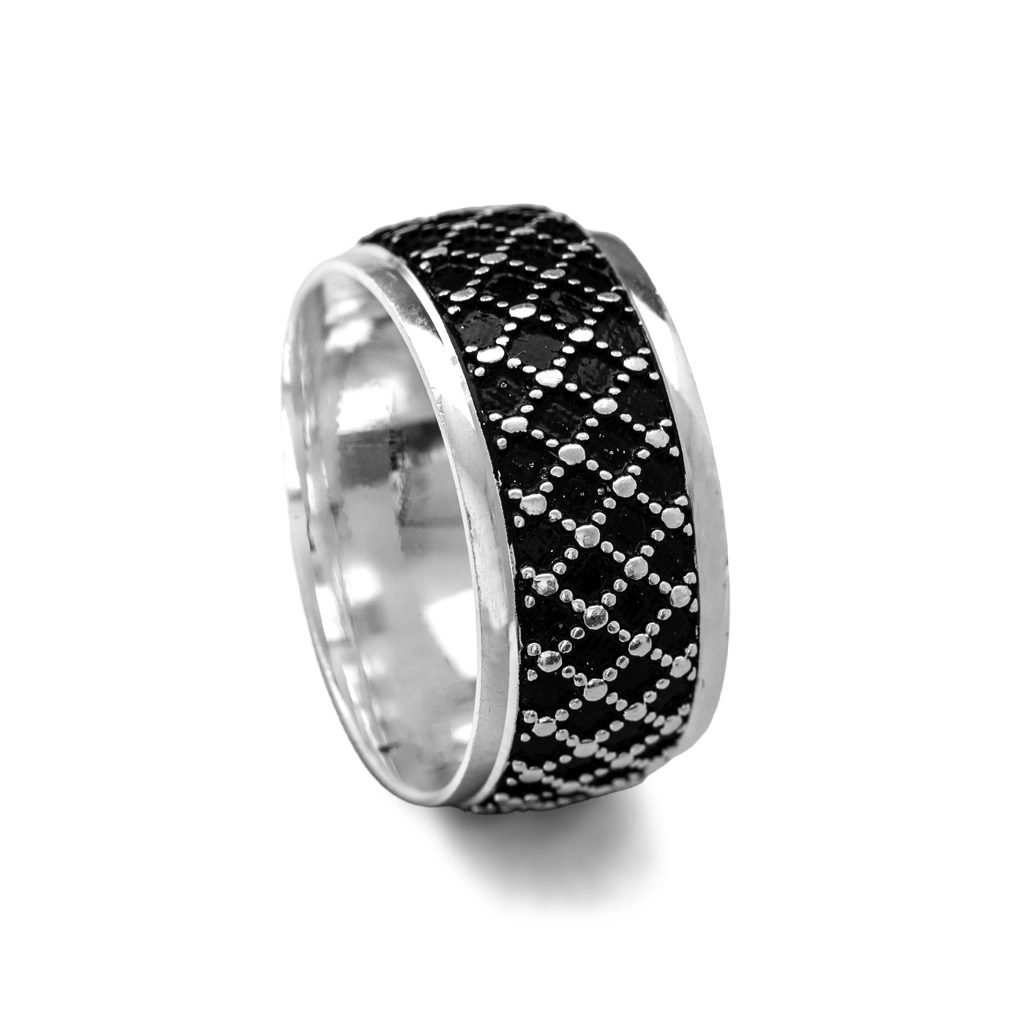 Anel De Prata Envelhecido Com Bordas Espelhadas