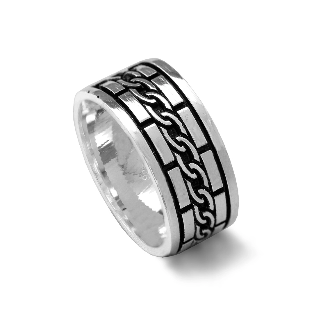 Anel De Prata Envelhecido E Trabalhado