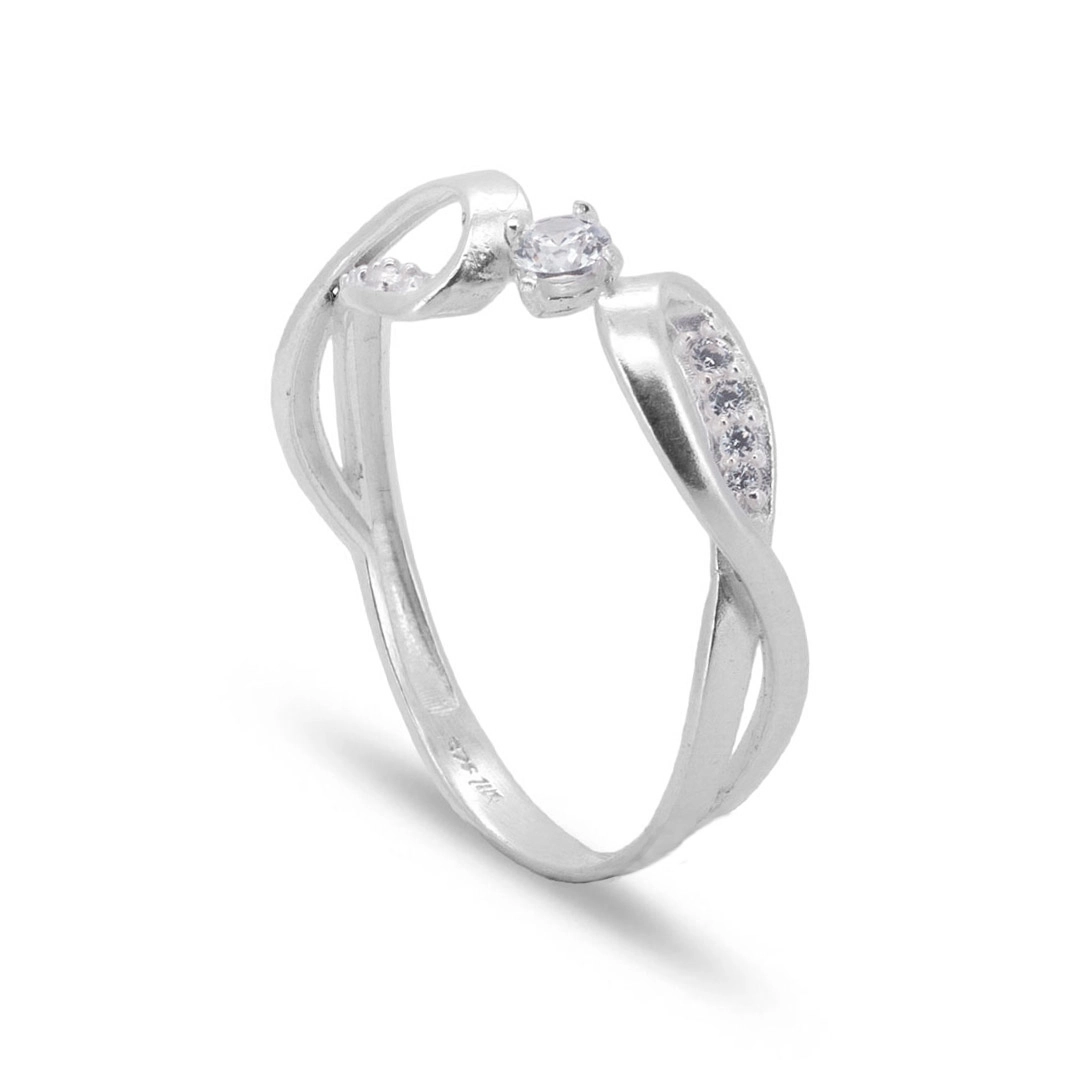 Anel De Prata Espelhado e Trabalhado com Zircônia Cristal