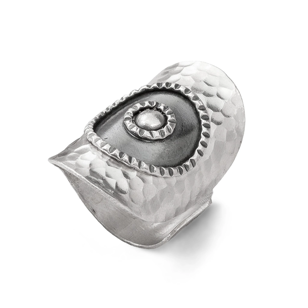 Anel De Prata Estilo Bali Martelado