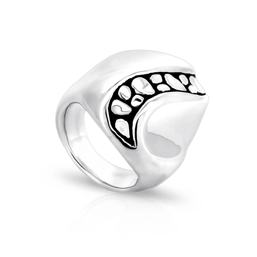 Anel De Prata Oco e Envelhecido