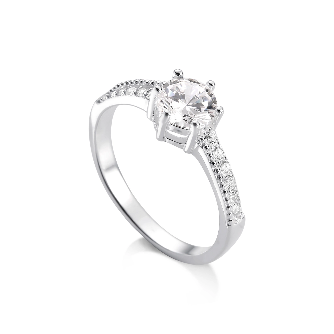 Anel de Prata Solitário Com Zircônia Cristal