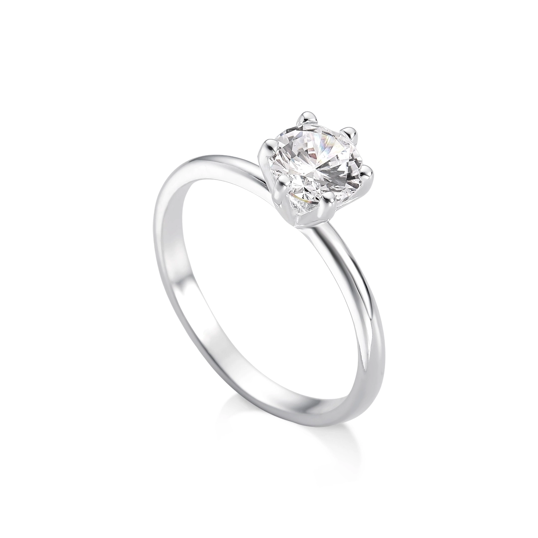 Anel De Prata Solitário Com Zircônia Cristal