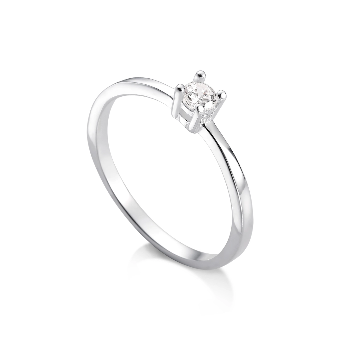 Anel de Prata Solitário com Zircônia Cristal