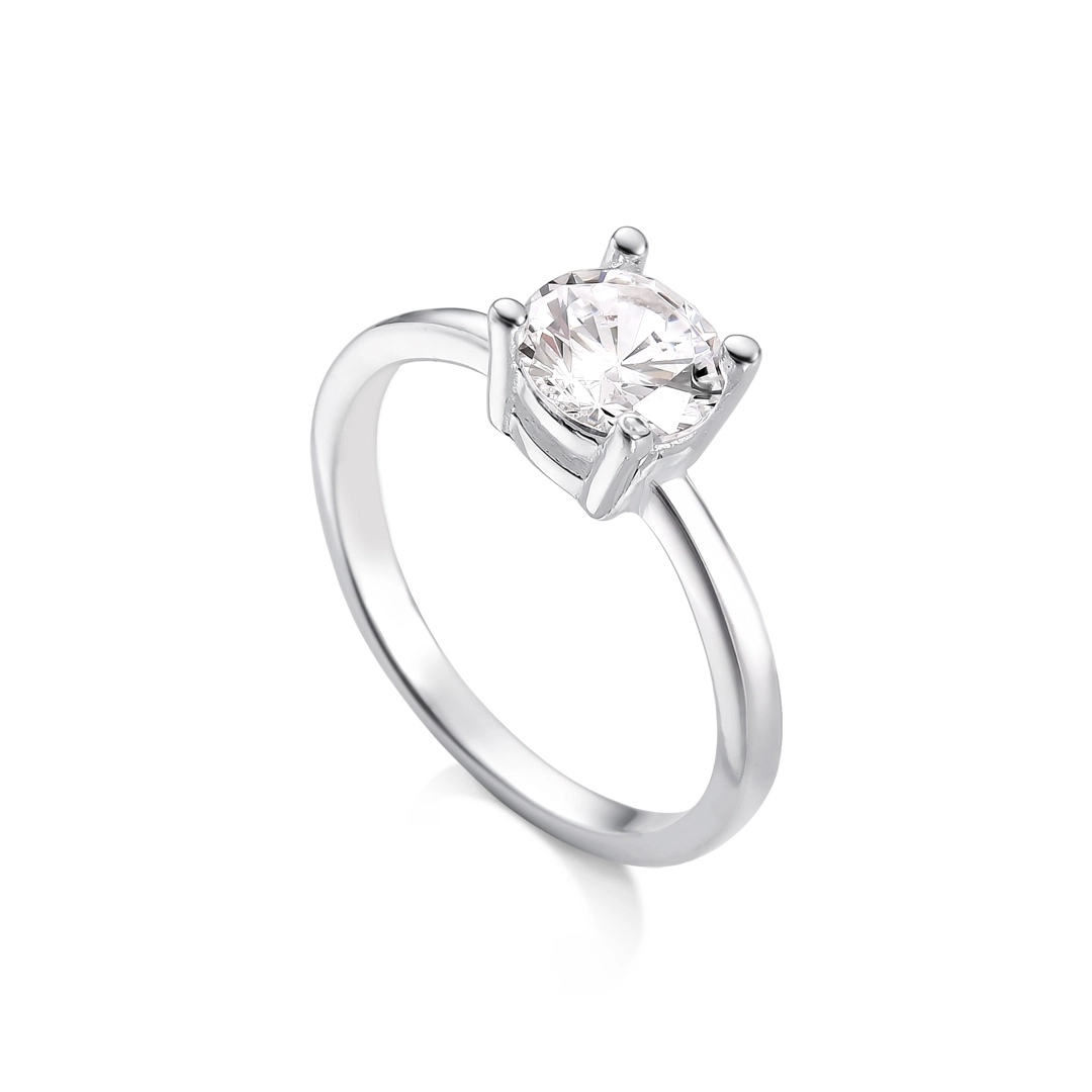 Anel de Prata Solitário com Zircônia Cristal