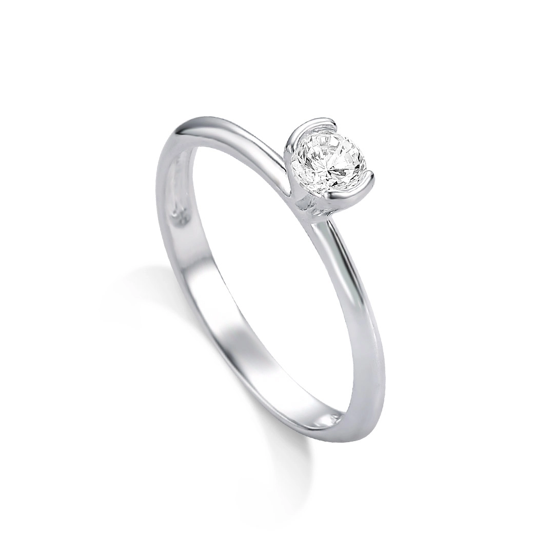 Anel De Prata Solitário Com Zircônia Cristal Redonda