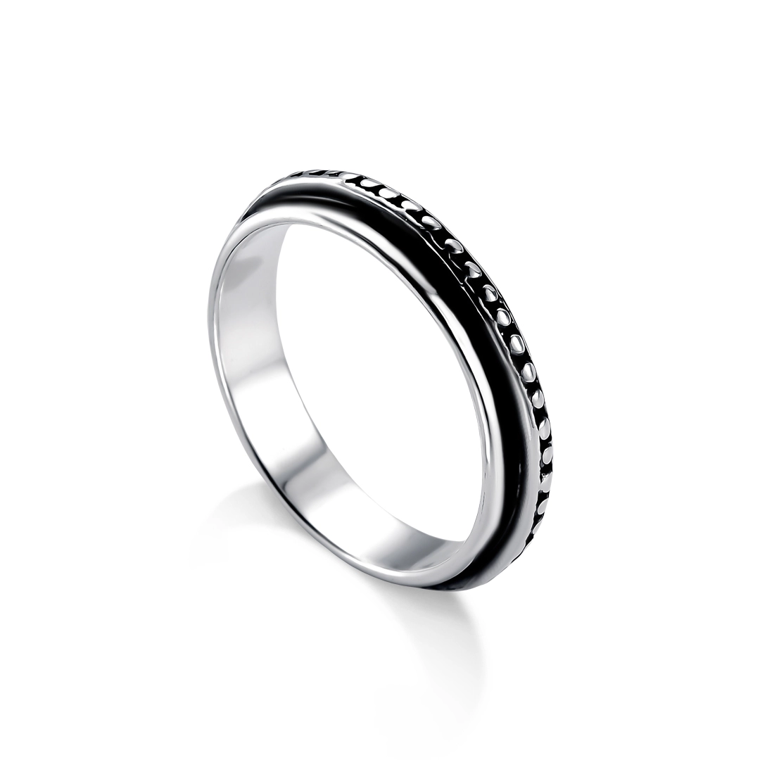 Anel de Prata Spinner Envelhecido com Esferas