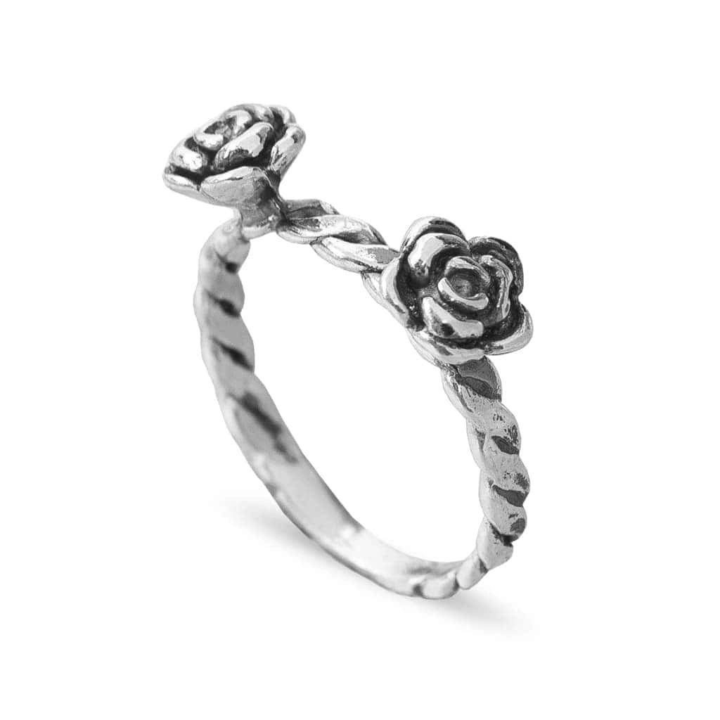 Anel de Prata Symbol com Duas Flores Envelhecidas