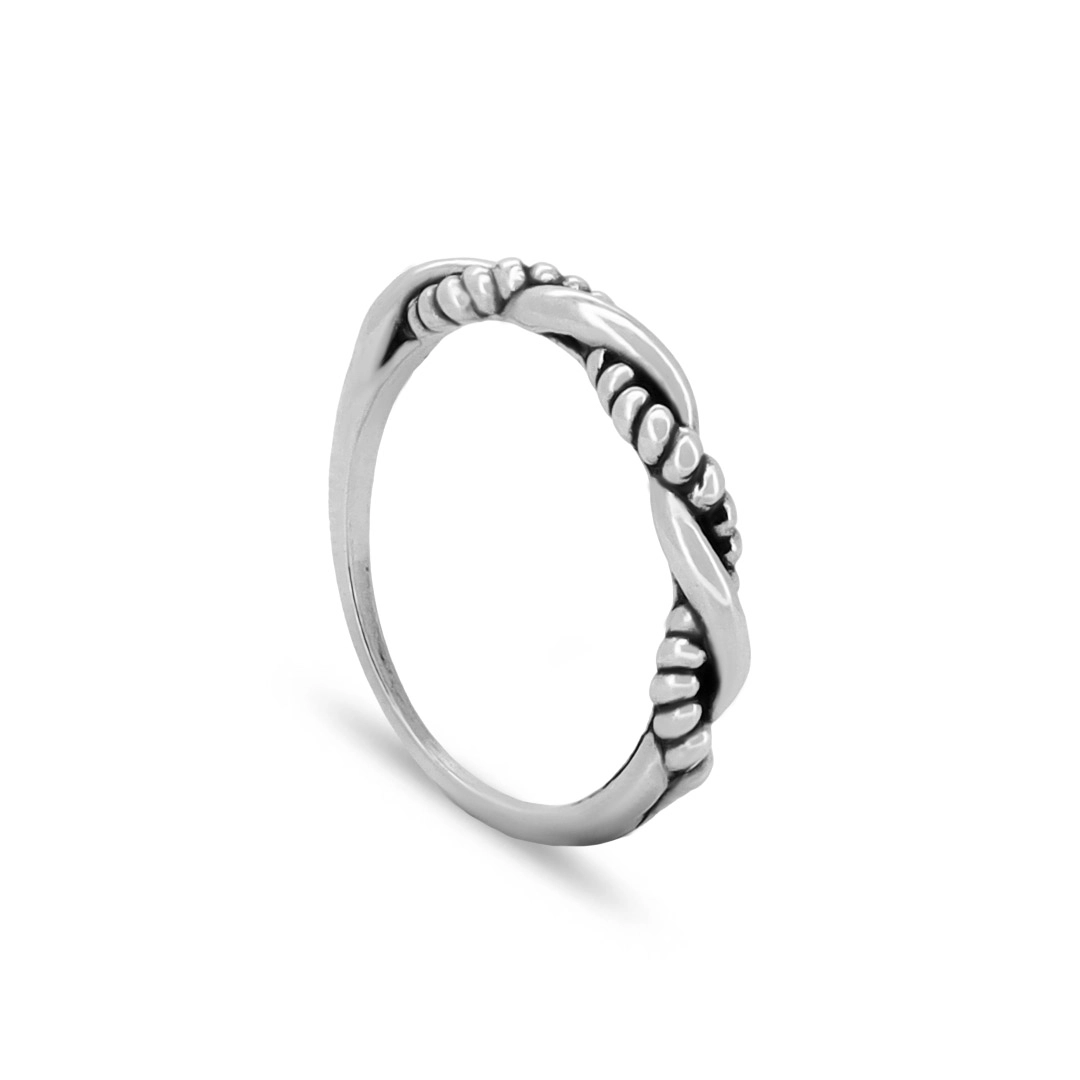 Anel De Prata Trançado com Trabalhado Envelhecido