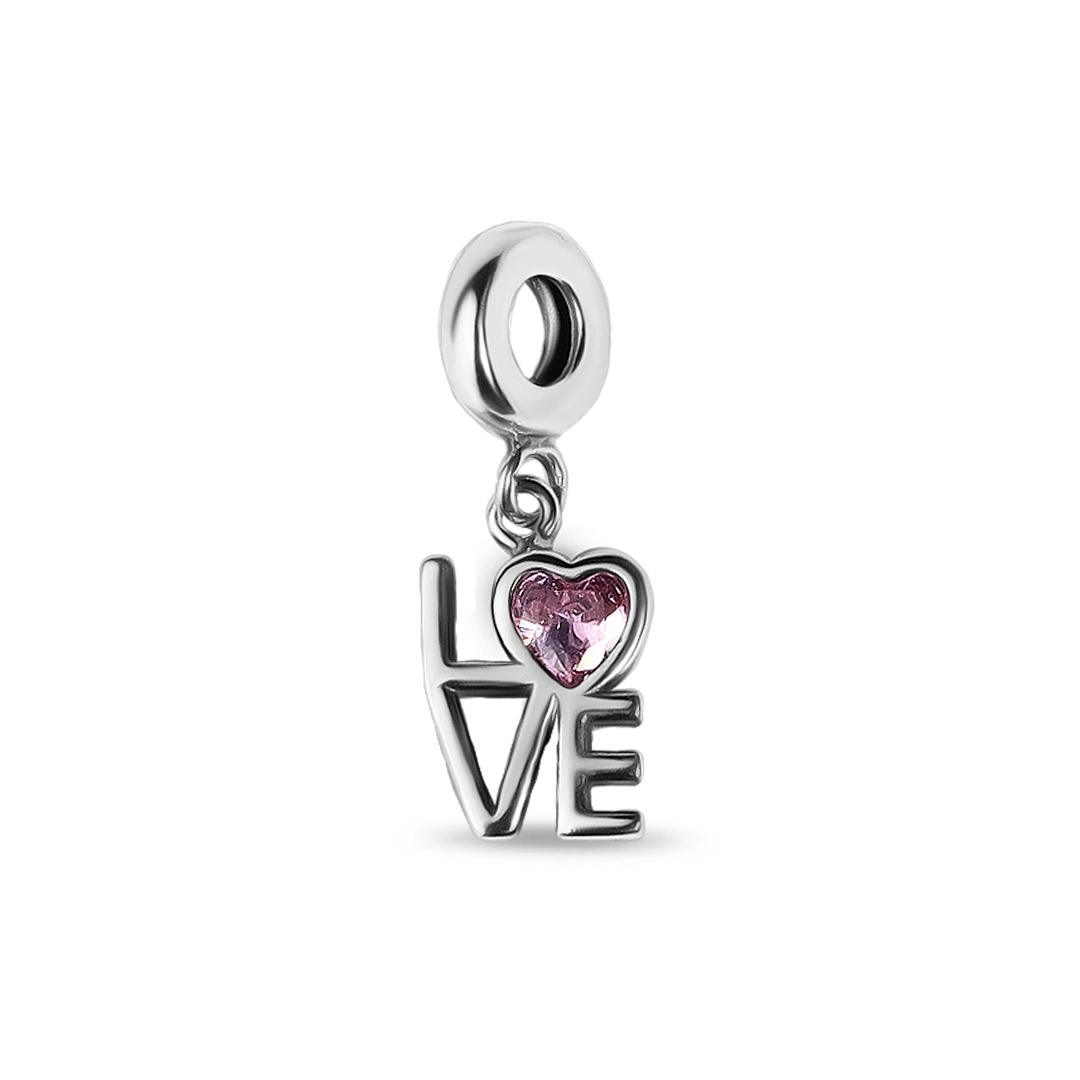 Berloque de Prata Balanço Love com Zircônia Rosa