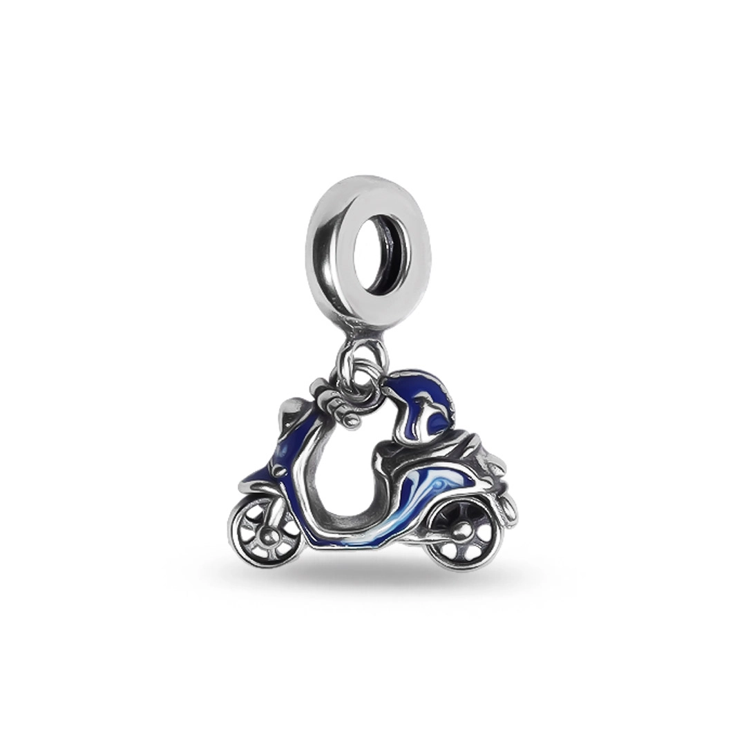 Berloque de Prata Balanço Moto Envelhecida com Resina Azul