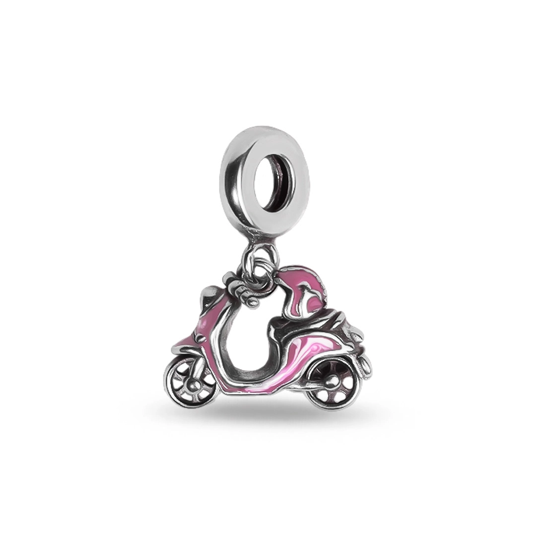 Berloque de Prata Balanço Moto Envelhecida com Resina Rosa