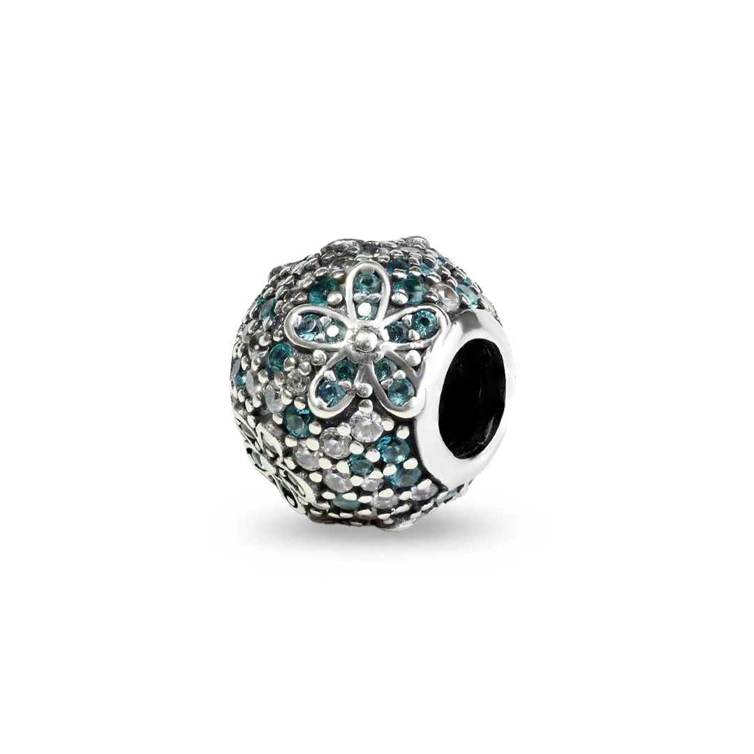 Berloque de Prata com Flor e Zircônias Topázio