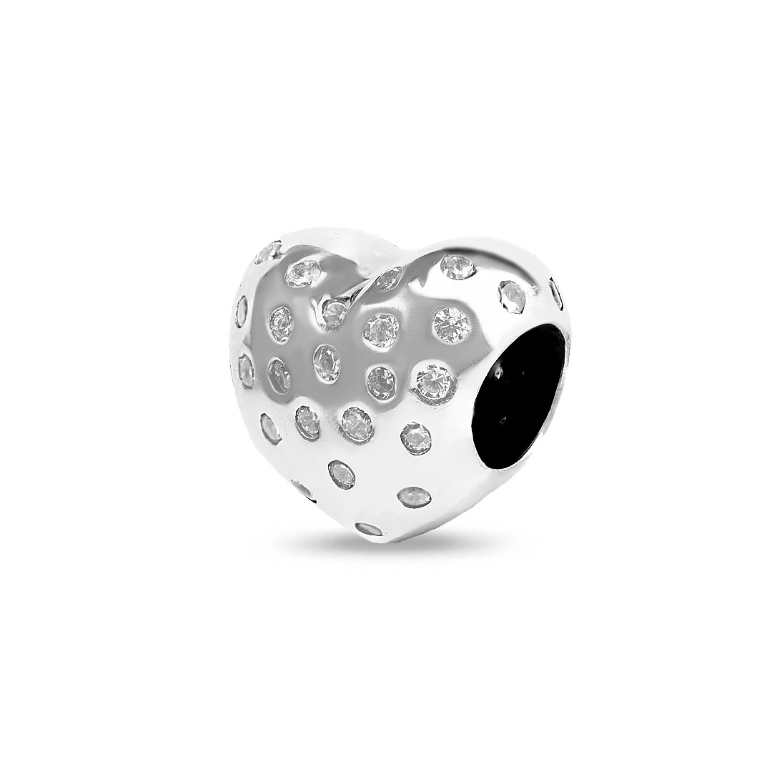 Berloque de Prata Envelhecido Coração com Zircônia Cristal