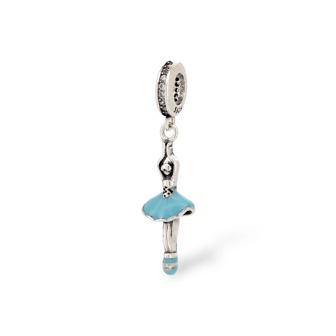 Berloque De Prata Bailarina com Resina Azul e Zircônia Cristal 
