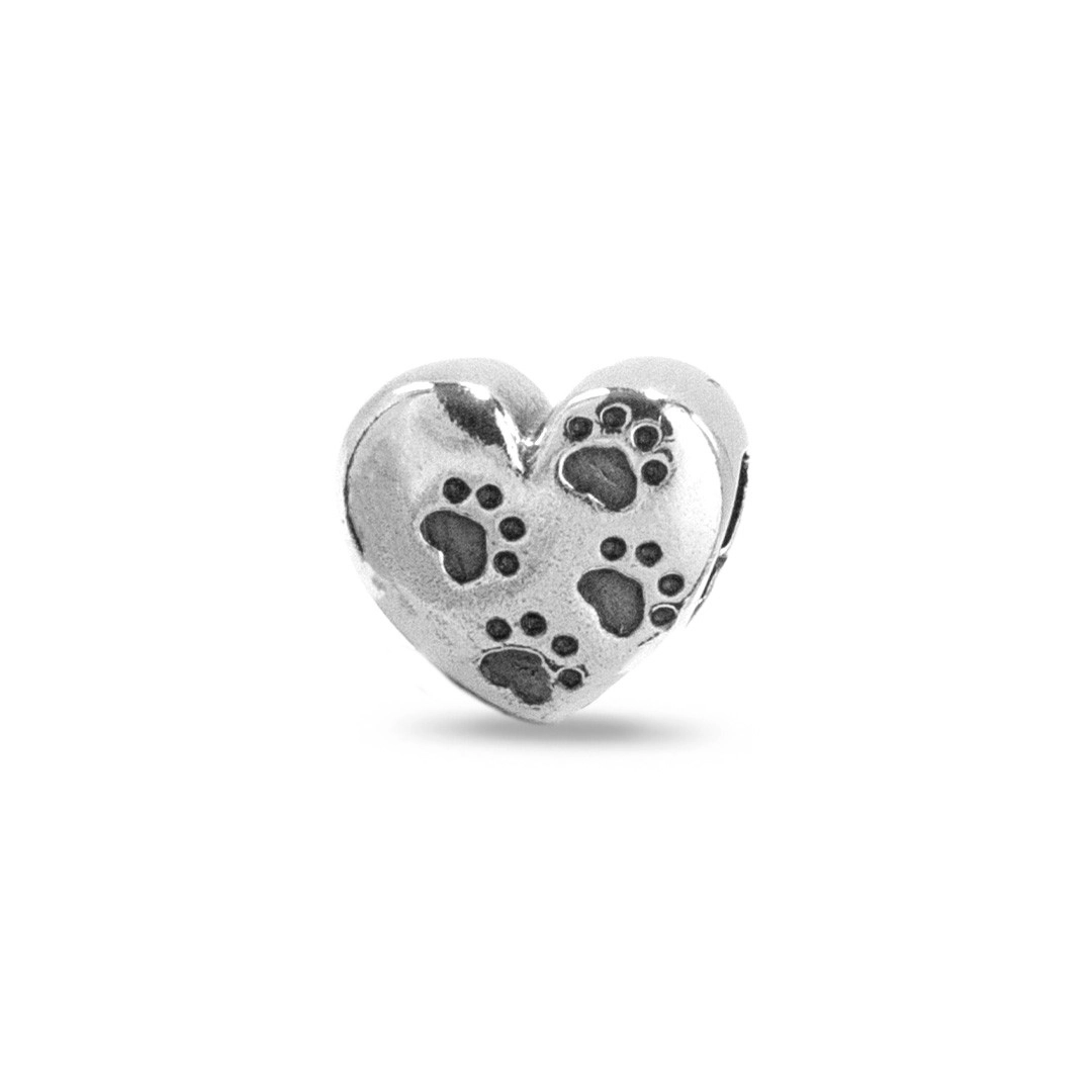 Berloque de Prata Coração com Pata Envelhecida