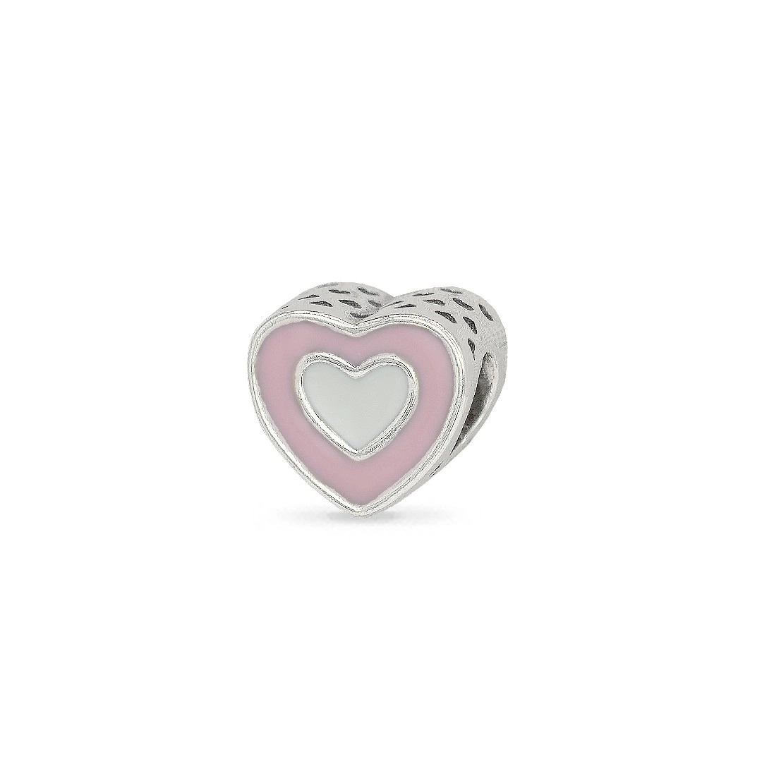 Berloque de Prata Coração Envelhecido com Resina Rosa