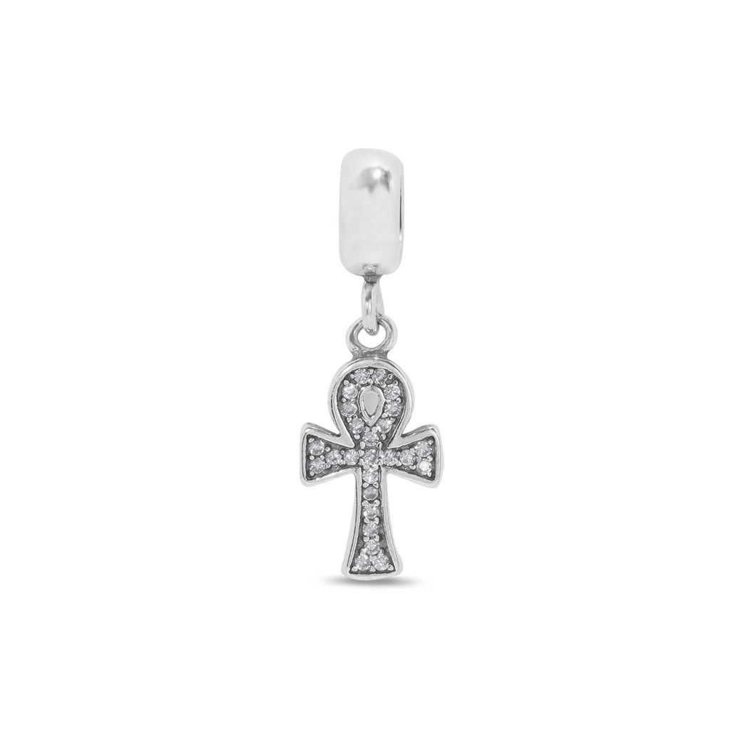 Berloque de Prata Cruz de Ansata com Zircônia Cristal