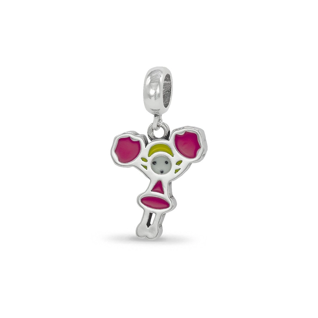 Berloque de Prata Esmaltado com Líder de Torcida Rosa e Amarelo