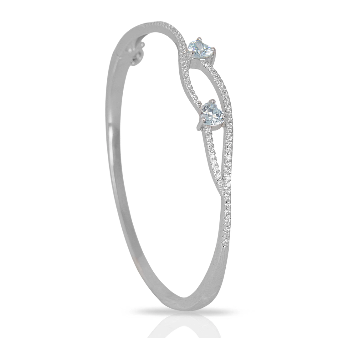 Bracelete Blend Collection de Prata 925 com Zircônias Cristal e Coração Duplo com Zircônias Topázio