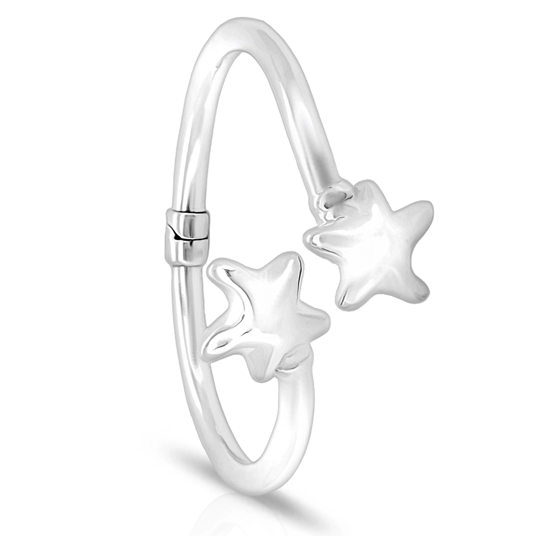 Bracelete de Prata Aberto em Eletroformação com Estrelas