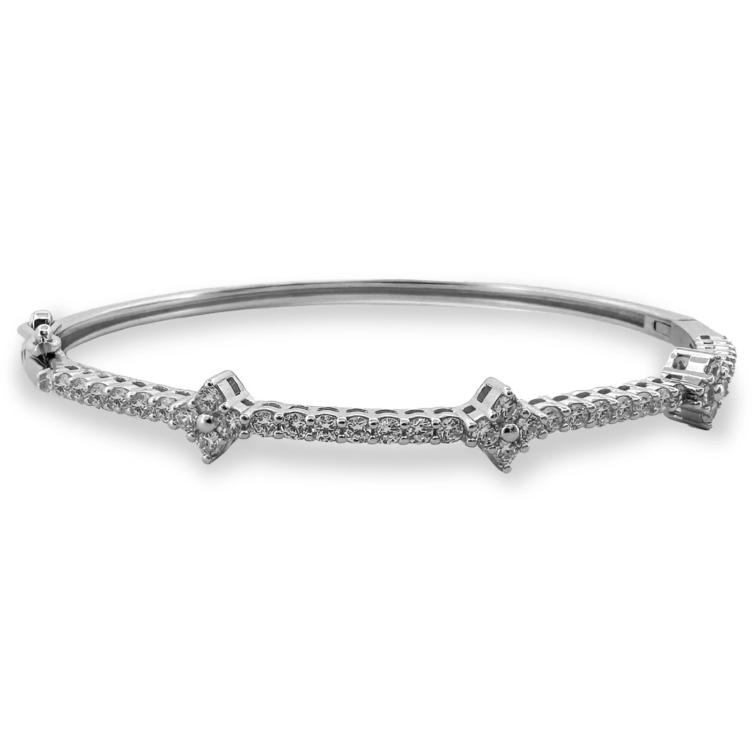 Bracelete de Prata Articulado com Flor de Zircônias Cristal
