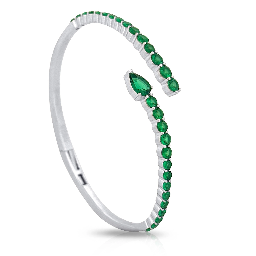 Bracelete de Prata Blend Collection Articulado com Zircônias Esmeralda