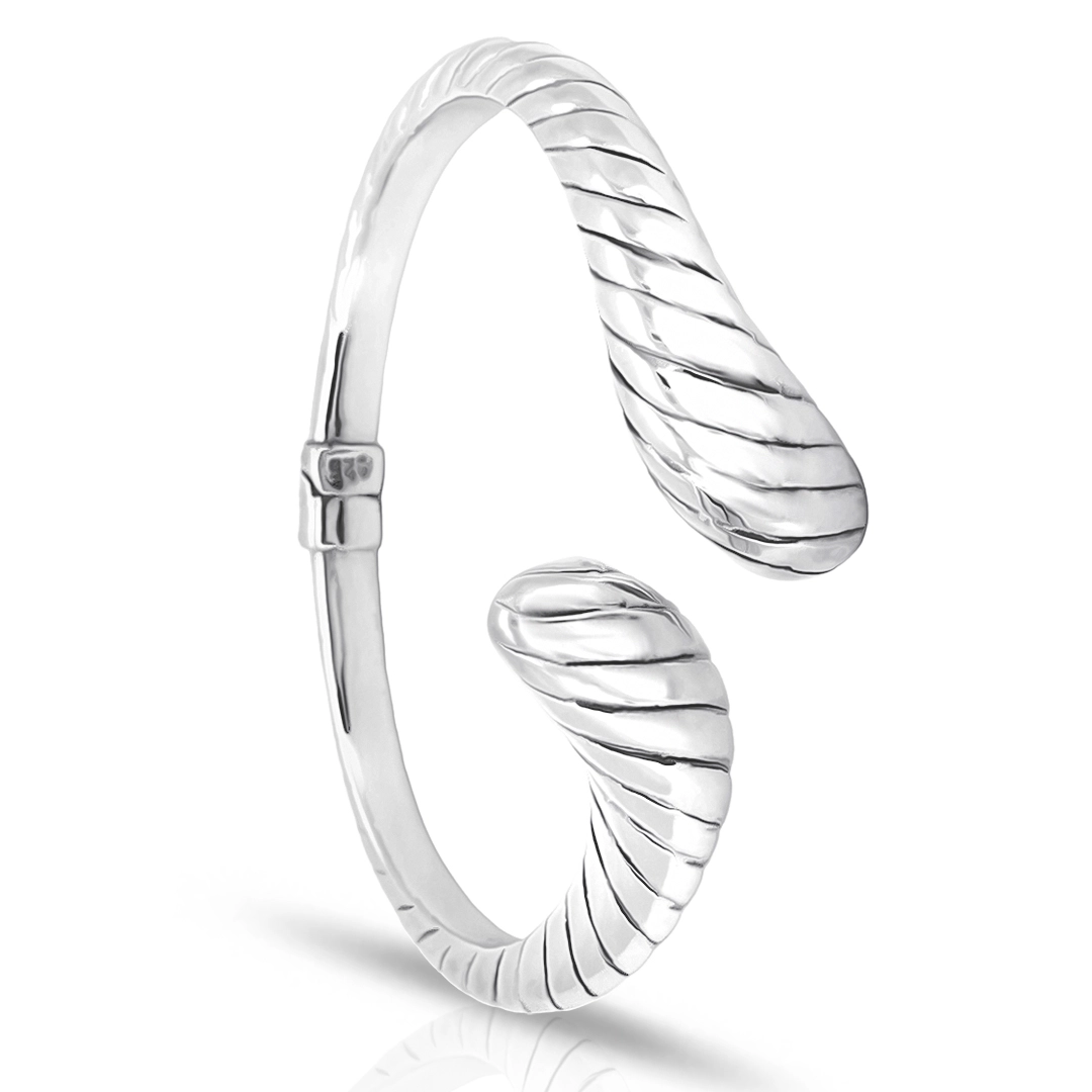 Bracelete de Prata Articulado Oco e Trabalhado