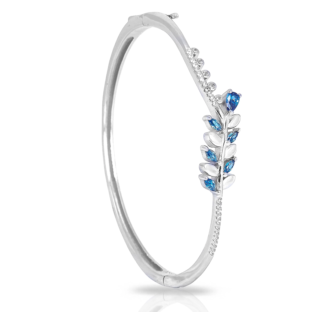 Bracelete de Prata Blend Collection Articulado Com Folhas de Zircônia Safira