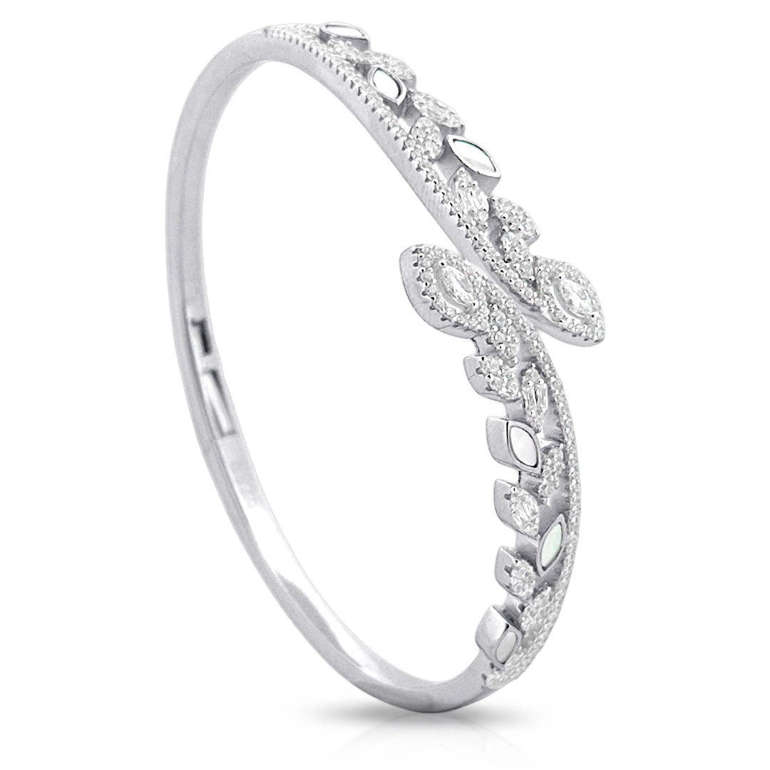 Bracelete de Prata Blend Collection Folhas com Madrepérolas e Zircônias Cristal