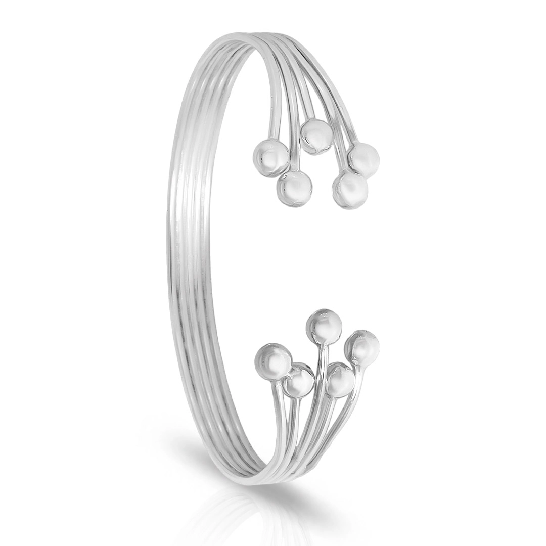 Bracelete de Prata Cinco Fios com Esferas Espelhadas