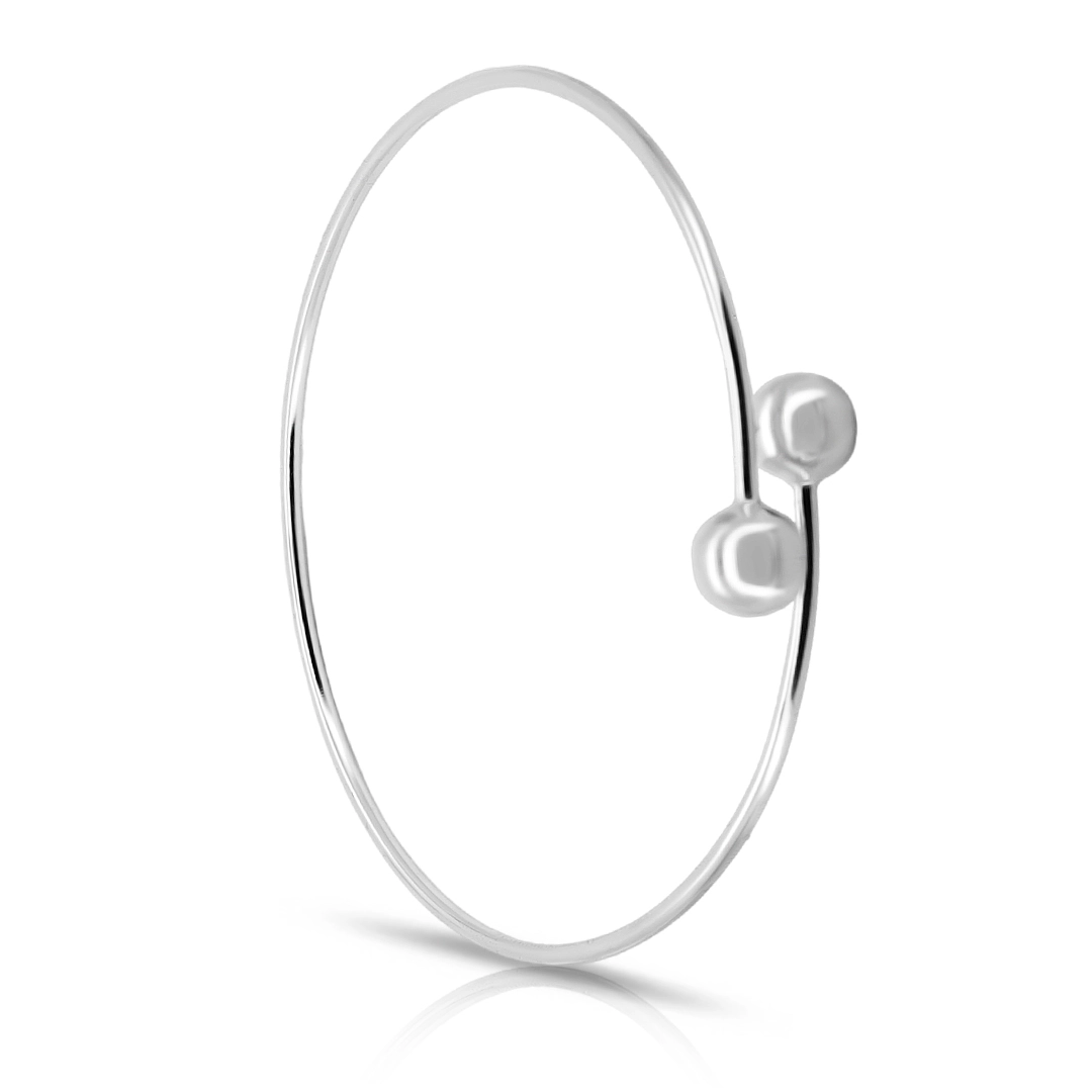 Bracelete de Prata Delicado com Esfera Dupla e Espelhada