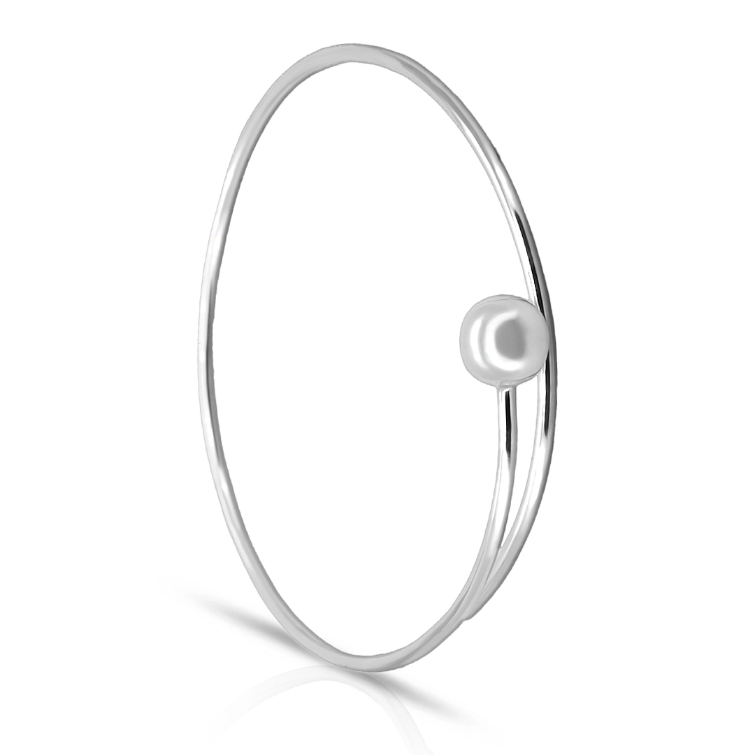 Bracelete de Prata Delicado com Esfera Espelhada