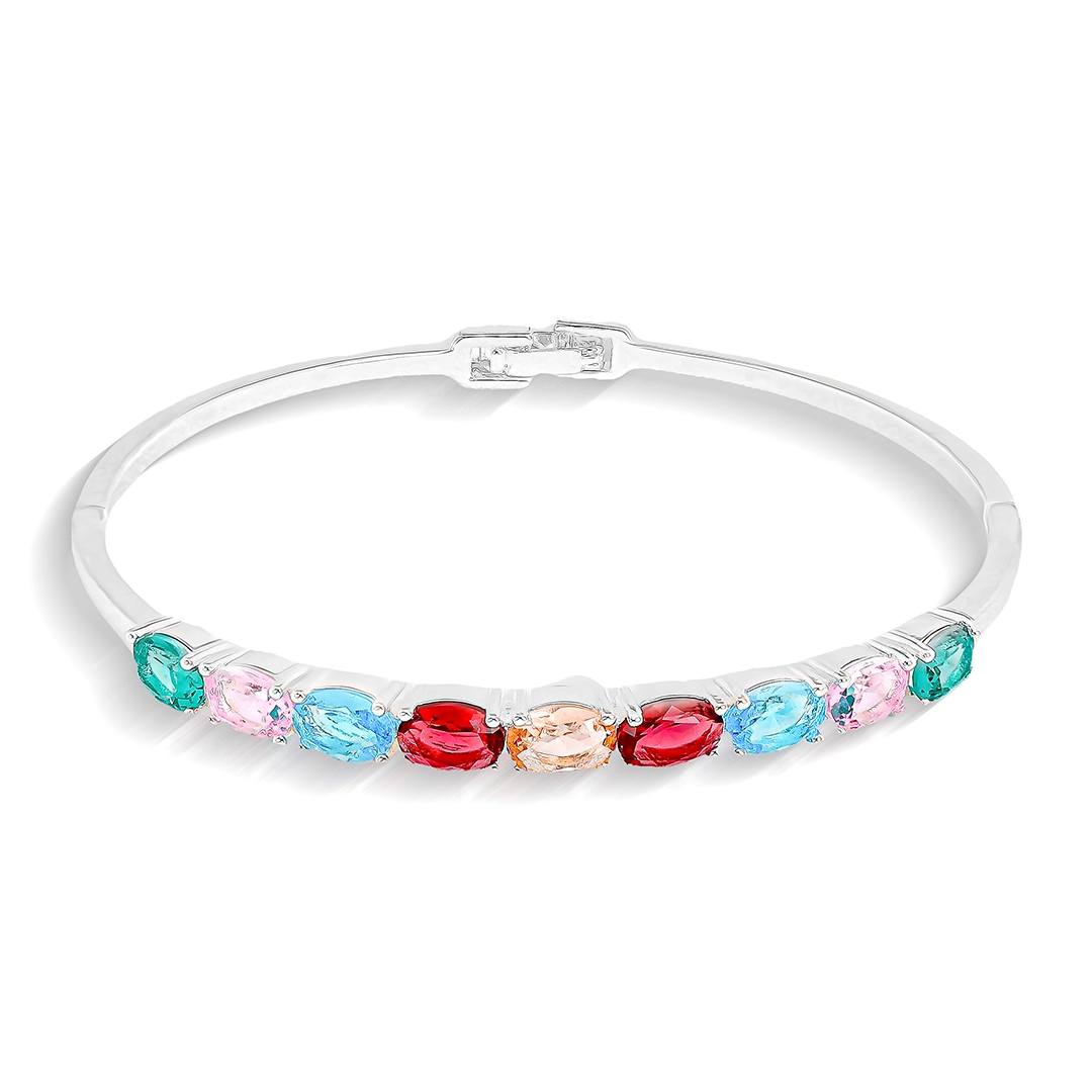 Bracelete Em Prata Leve Articulado Com Zircônias Coloridas