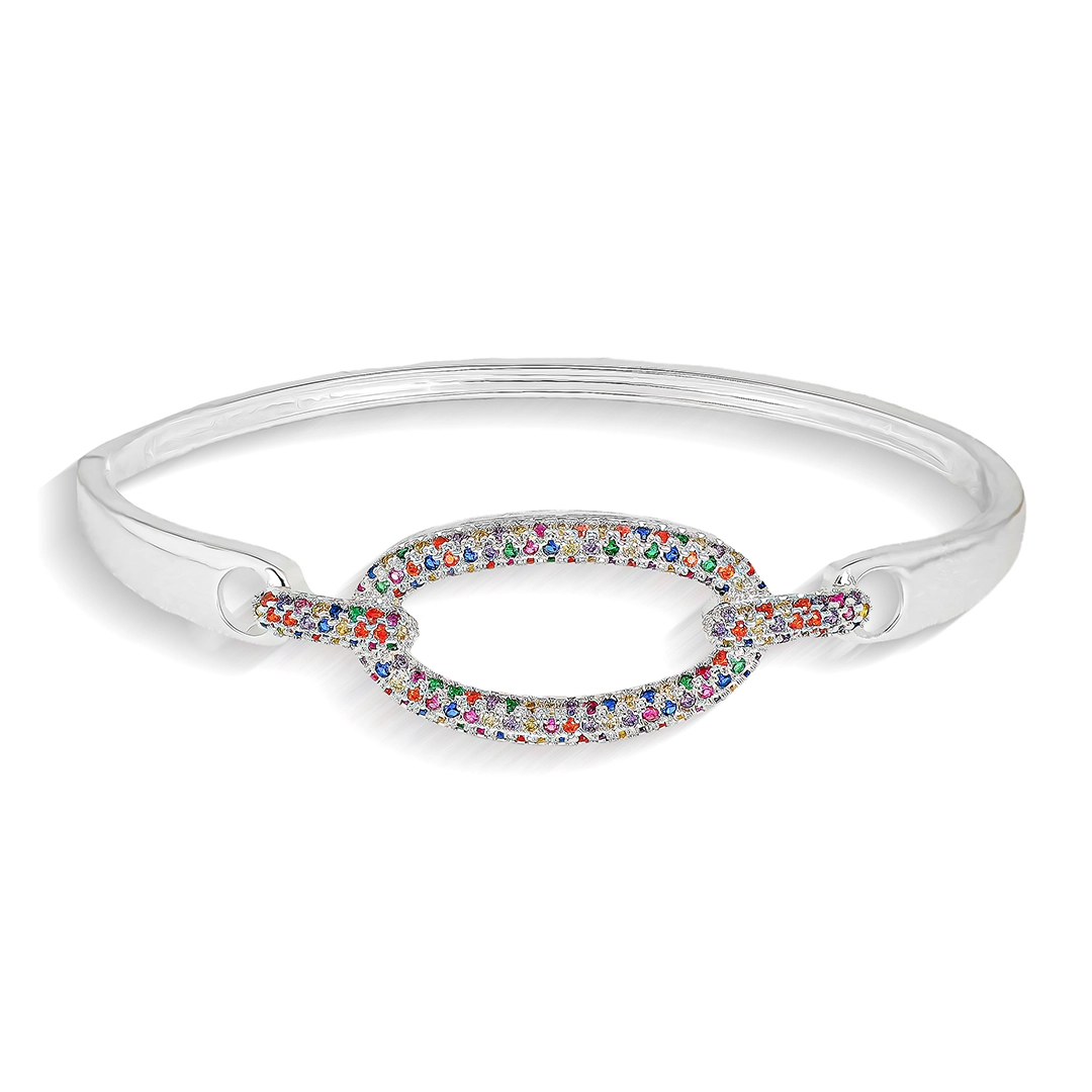 Bracelete Em Prata Leve Articulado Vazado Com  Zircônias Coloridas