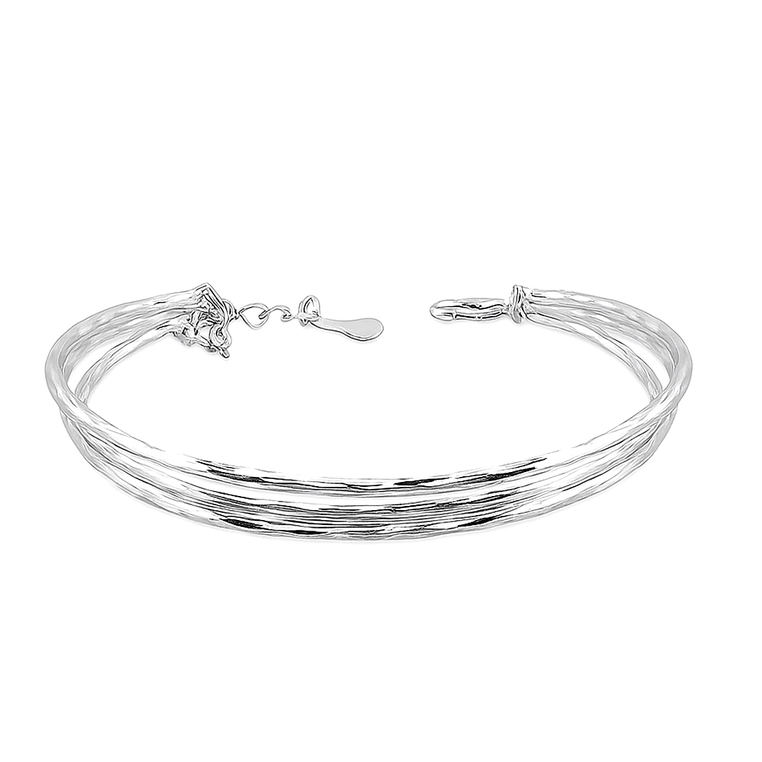 Bracelete Em Prata Leve Três Fios Diamantados com Fecho