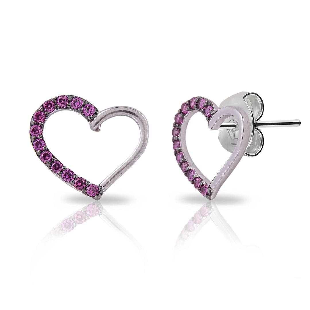 Brinco Blend Collection de Prata 925 Coração Com Zircônias Rosa