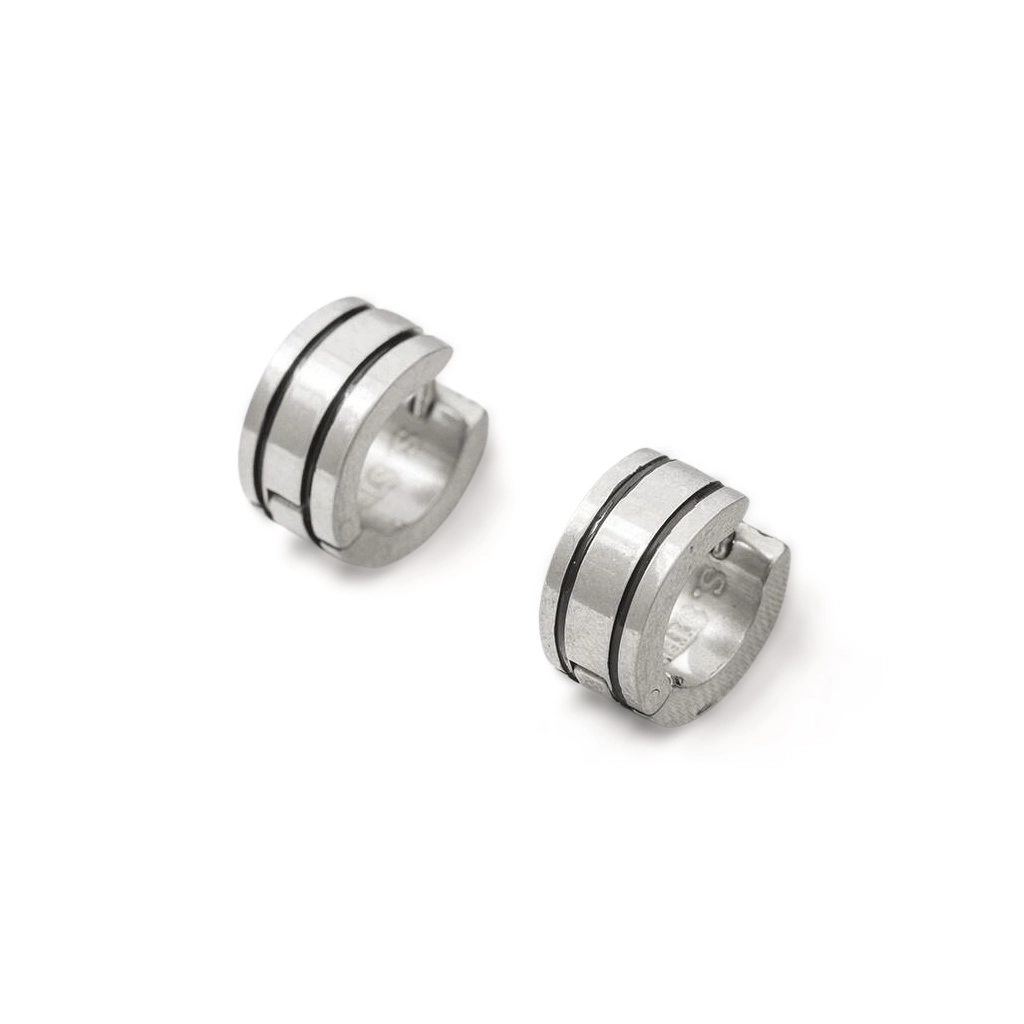 Brinco de Aço Argola Clic Fosca com Frisos Carbonados